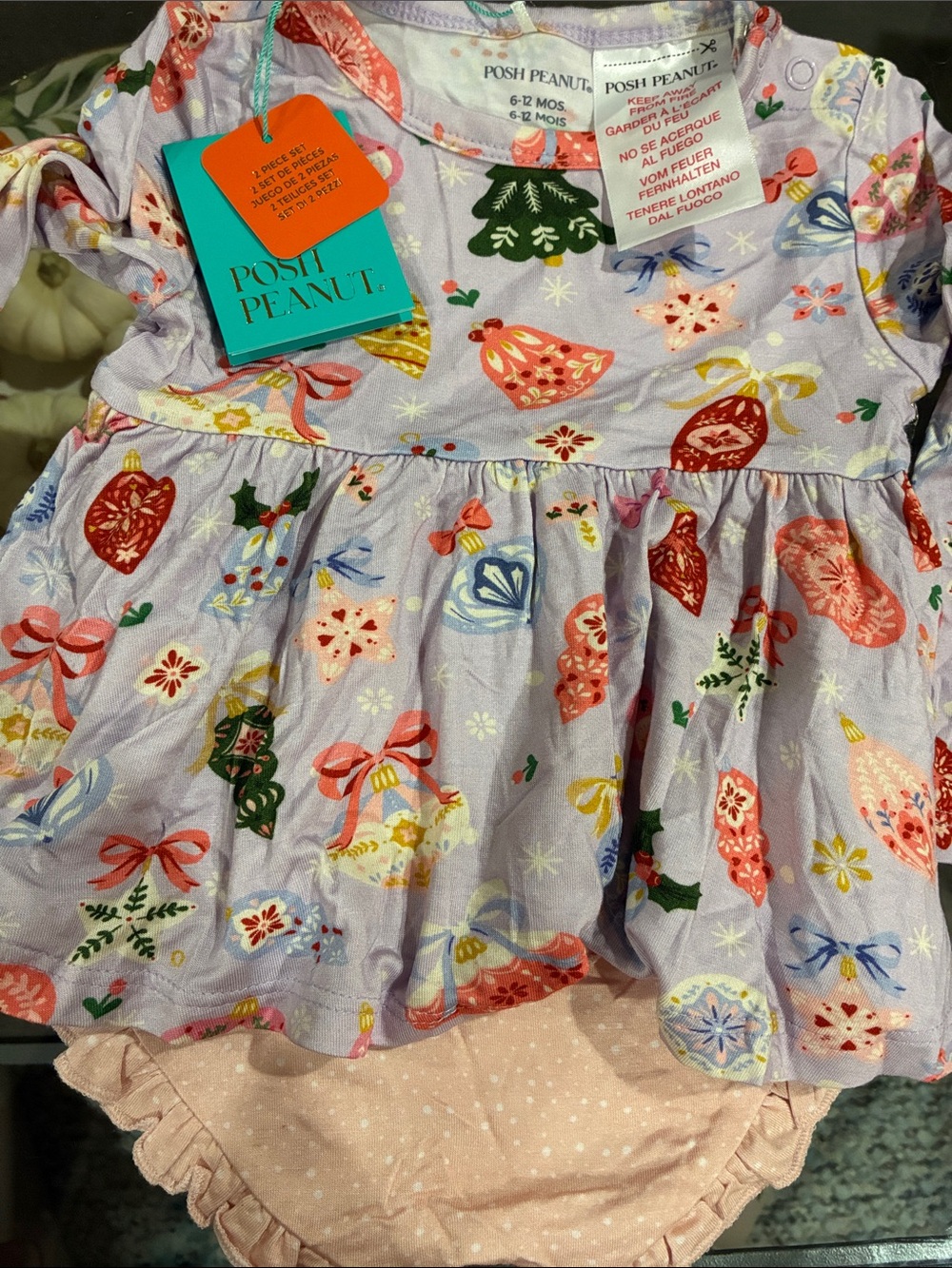 Posh Peanut Lilac Ornament Print Ruffle Dress with Pastel Accents